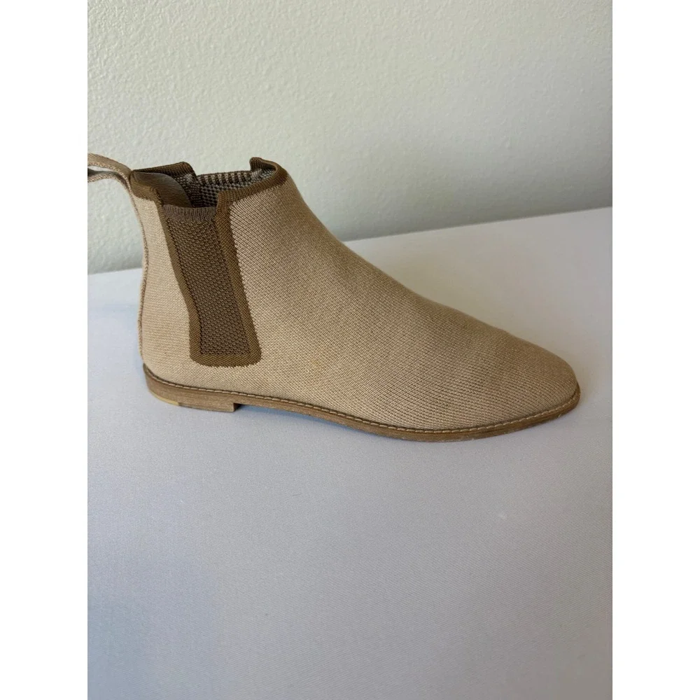 Rothys The Merino Chelsea Tan Knit Ankle Boots Womens 8 Eco Friendly Pull On